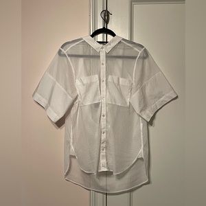 Miharayasuhiro White Striped See Through Drop Back Button Down Top